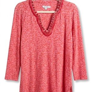 Chico's Coral Pink V-Neck Beaded Tunic